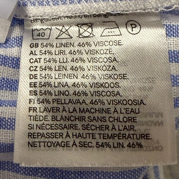 H & M Linen Blend Premium Selection Blue Striped Puff Sleeve Blouse NWT S - Picture 11 of 11